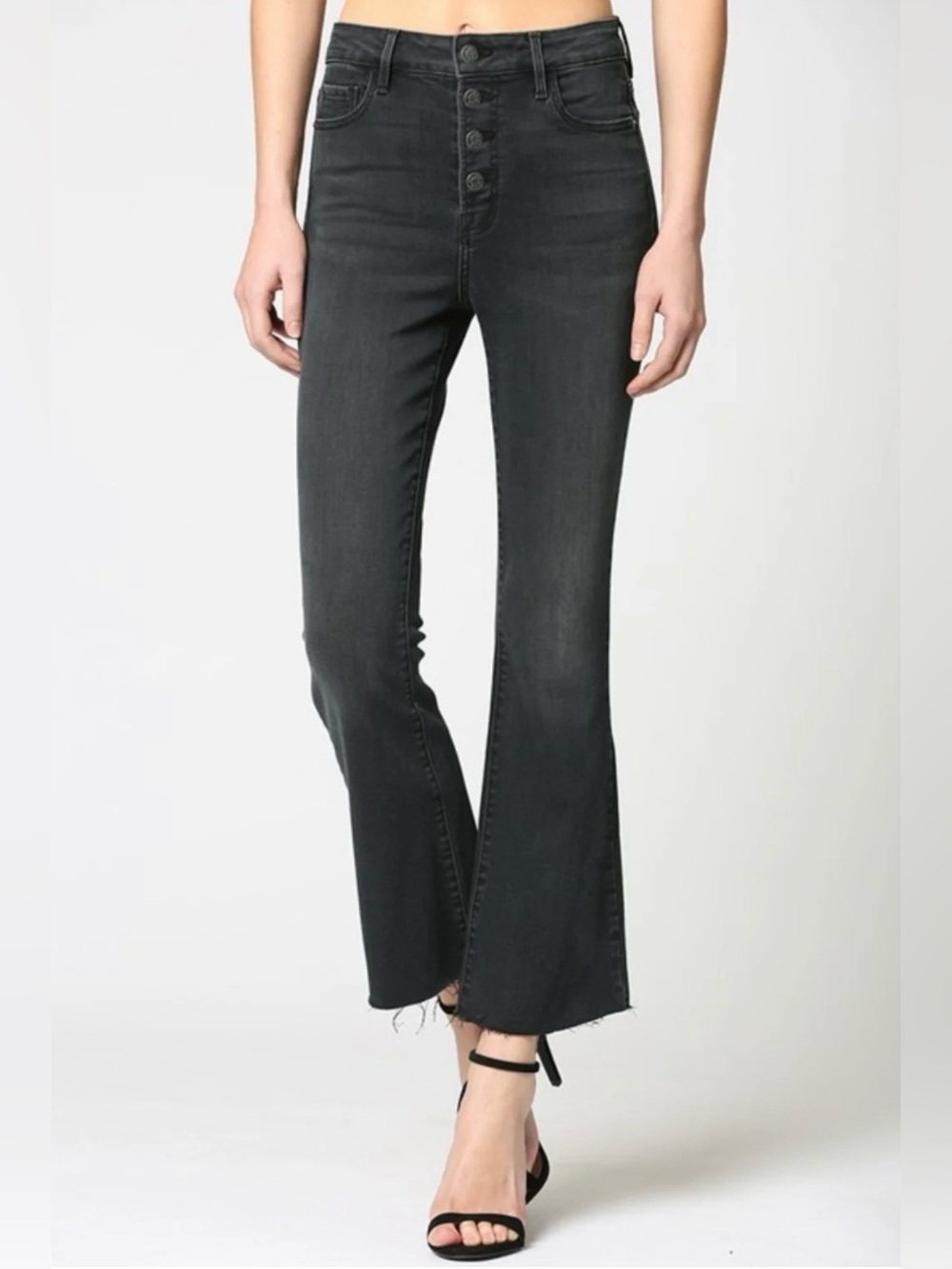 NWT The Happi Cropped Flare Black Jeans with Button Fly Size 25